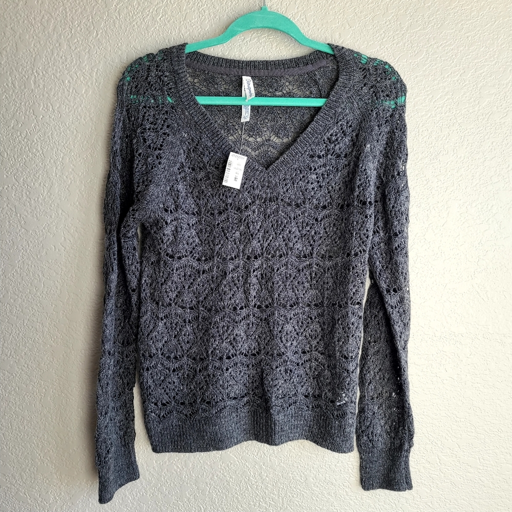 Aeropostale Gray crochet sweater, size large